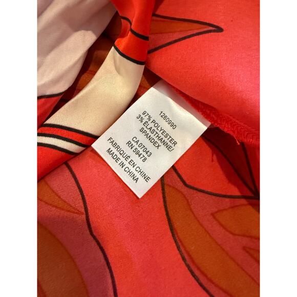 Rachel Zoe Silky Satin Tie Front Collared Top Red Mod Print M - Picture 6 of 6